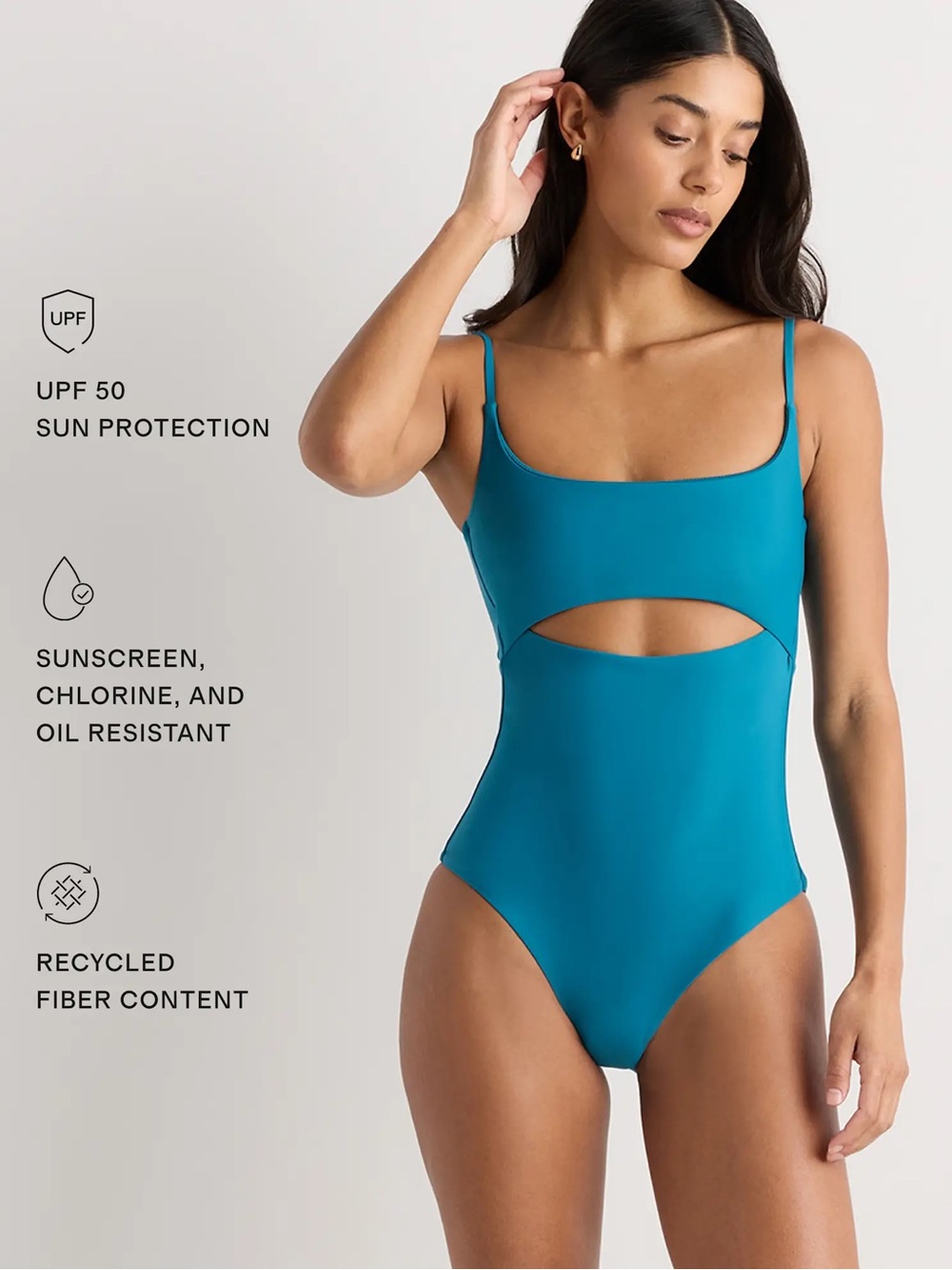 Quince NWT Italian Cut Out One Piece Swimsuit In Lagoon Teal Blue Size S